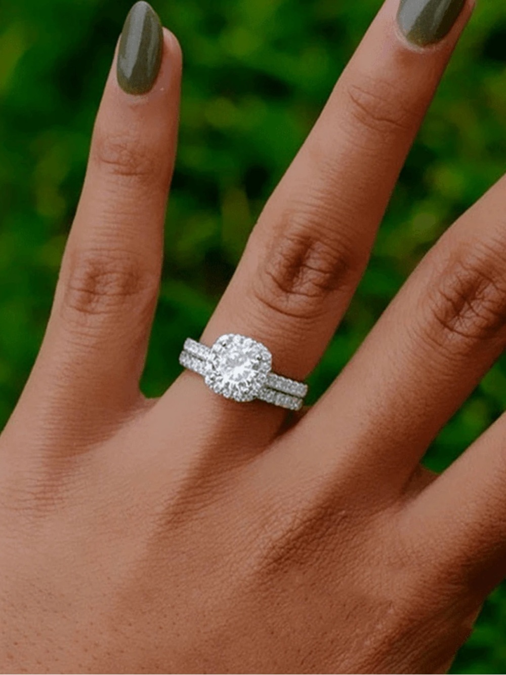 Wedding Diamond Halo Bridal Ring Set in Silver - Women Jewelry 💍💍